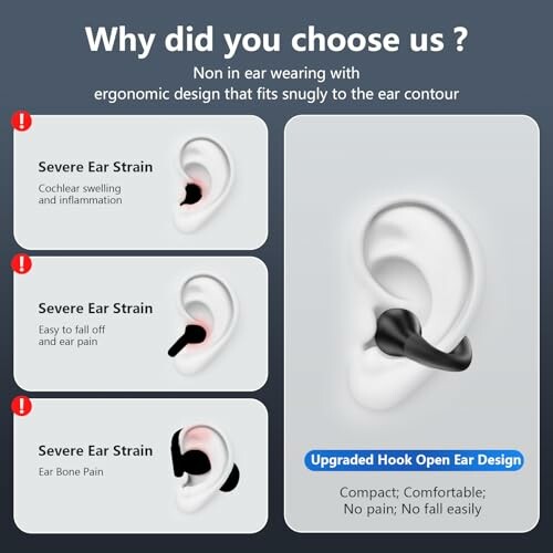 Comparison of ear strain and upgraded hook open ear design benefits.