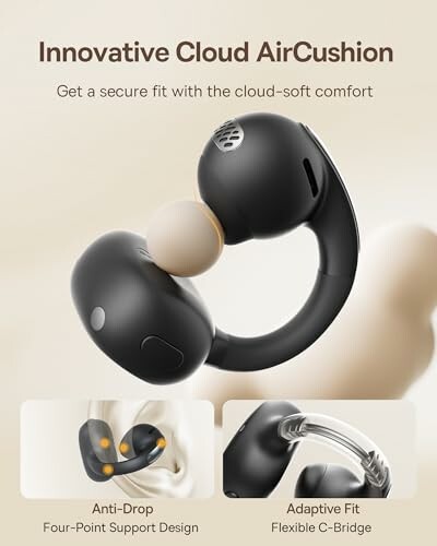 Innovative earbuds with cloud air cushion and secure fit design.