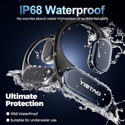 IP68 waterproof earbuds with water splashes
