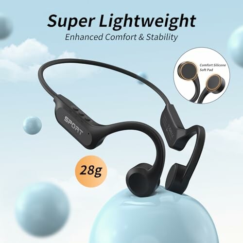 Super lightweight sport headphones with comfort silicone soft pad, 28g.