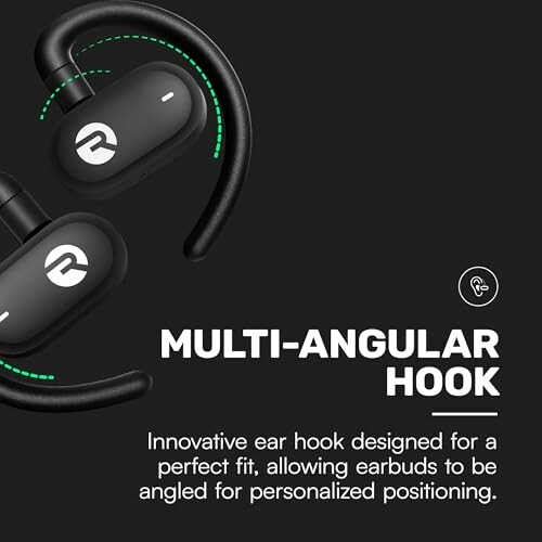 Earbuds with multi-angular hooks for personalized positioning.