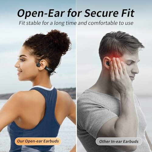Comparison of open-ear and in-ear earbuds, focusing on comfort and fit.