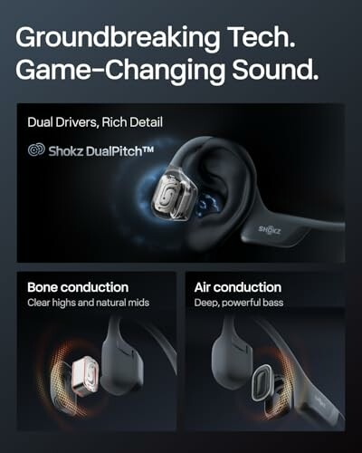Shokz DualPitch technology for groundbreaking sound with dual drivers, bone conduction, and air conduction.
