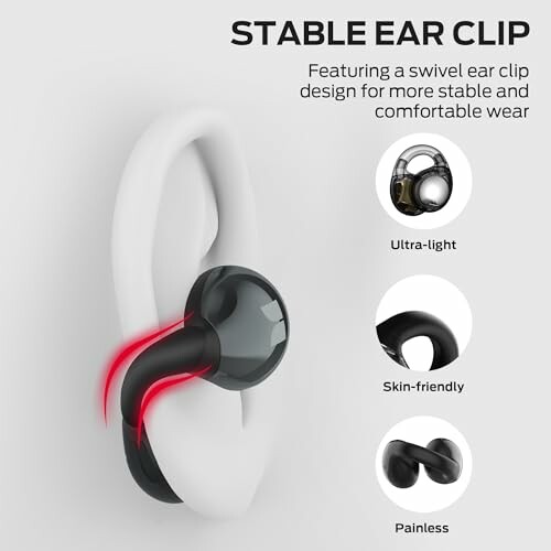 Swivel ear clip design for stable and comfortable wear.