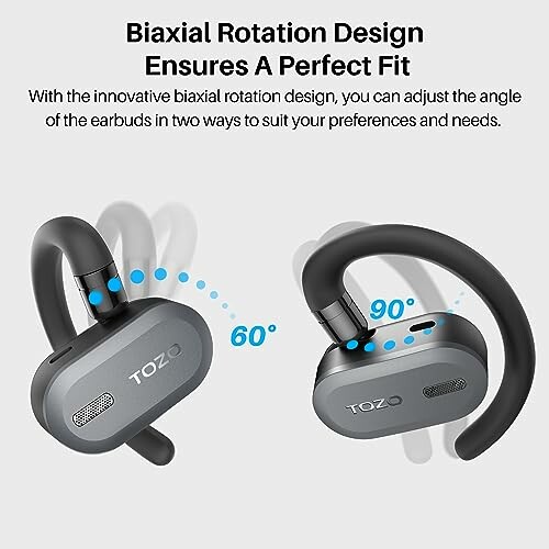 TOZO earbuds with biaxial rotation design for adjustable fit.