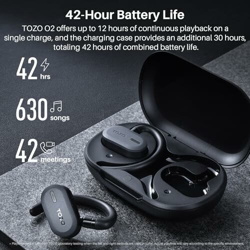 TOZO O2 wireless earbuds with 42-hour battery life and charging case.
